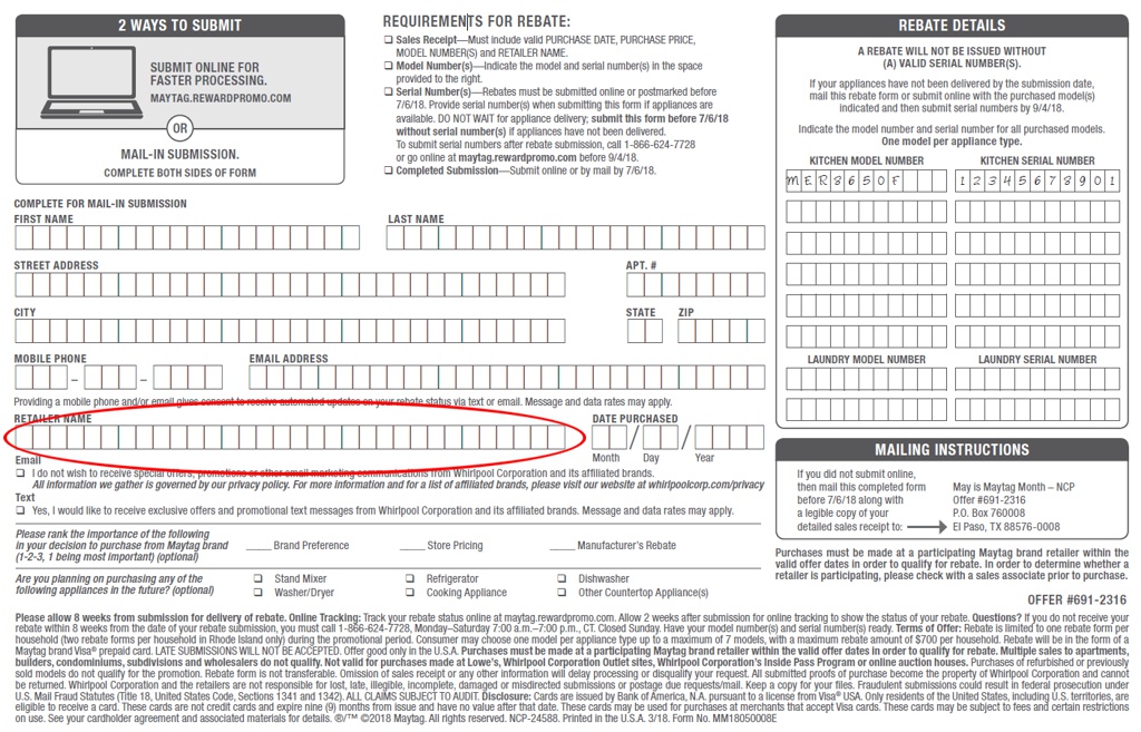 BigCentric Appliances Maytag Rebate Help Information